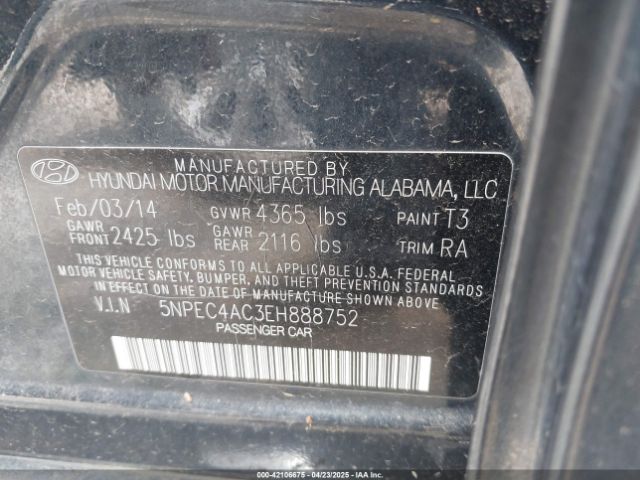 5NPEC4AC3EH888752 Hyundai Sonata Limited