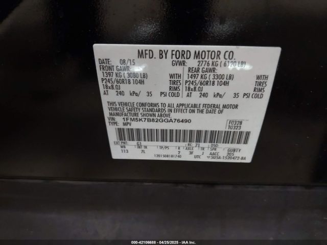 1FM5K7B82GGA76490 Ford Explorer