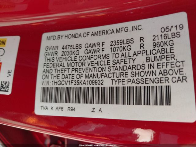 1HGCV1F35KA109932 Honda Accord Sport