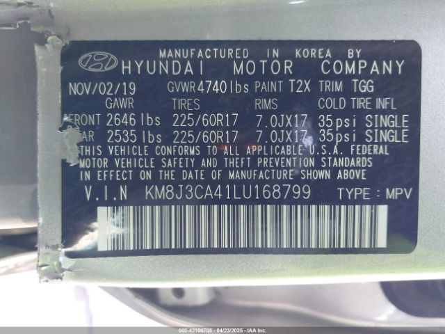 KM8J3CA41LU168799 Hyundai Tucson Value