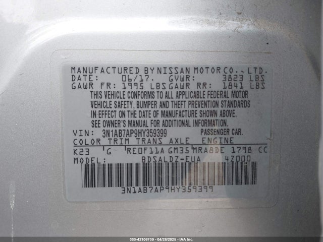 3N1AB7AP9HY359399 Nissan SENTRA SV