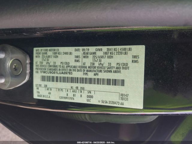 1FMCU9G61LUA09783 Ford ESCAPE SE