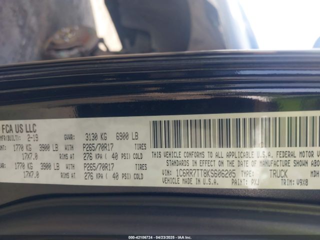 1C6RR7TT8KS606205 RAM 1500 Classic Slt  4x4 6'4 Box