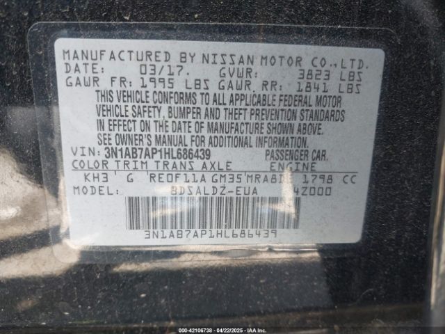 3N1AB7AP1HL686439 Nissan SENTRA SV
