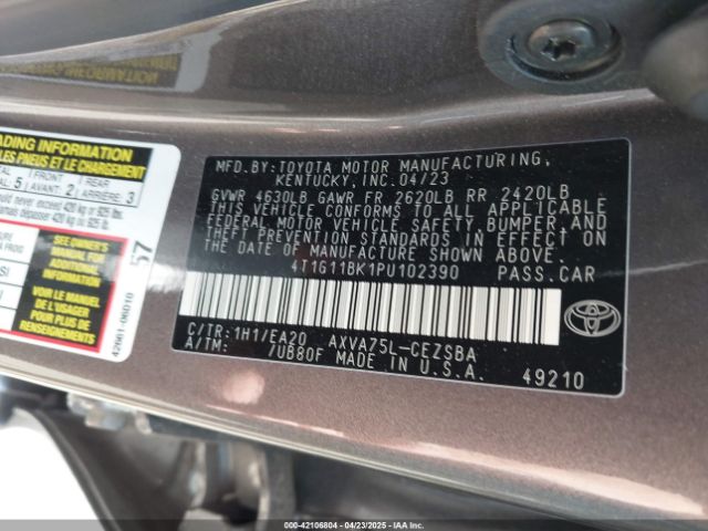 4T1G11BK1PU102390 Toyota Camry Se Awd