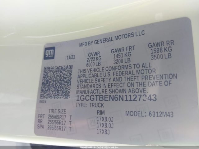 1GCGTBEN6N1127343 Chevrolet Colorado 4wd  Short Box Wt