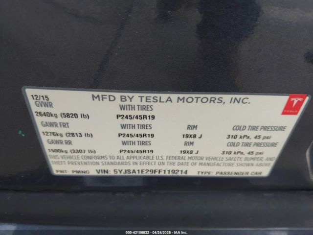 5YJSA1E29FF119214 Tesla Model S 70d/85d/p85d