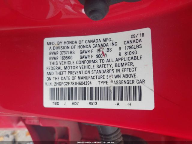 2HGFC2F78JH604394 Honda CIVIC EX