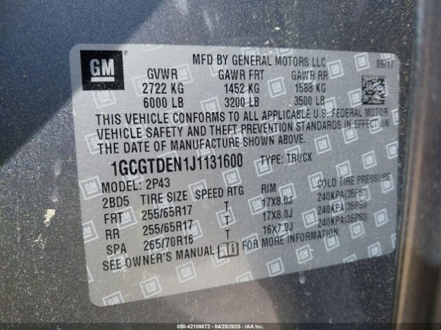 1GCGTDEN1J1131600 Chevrolet Colorado Z71