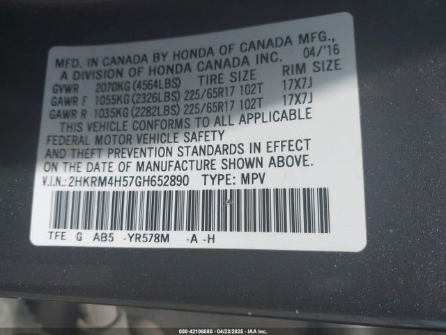Honda CR-V EX 2016 2HKRM4H57GH652890 Image 9