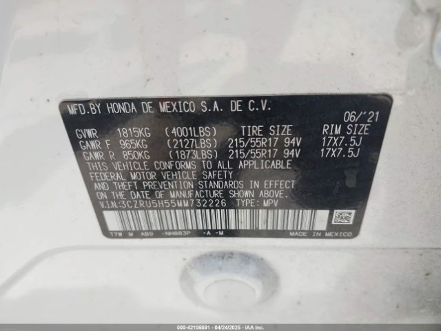 3CZRU5H55MM732226 Honda Hr-v 2wd Ex