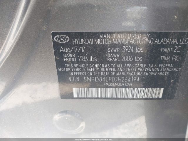 5NPD84LF0JH264194 Hyundai mpi nu
