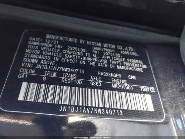 JN1BJ1AV7NW340713 Nissan Rogue Sport S Fwd Xtronic Cvt