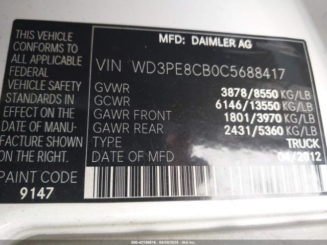 2012 MERCEDES-BENZ SPRINTER 2500 WD3PE8CB0C5688417 Photo 8