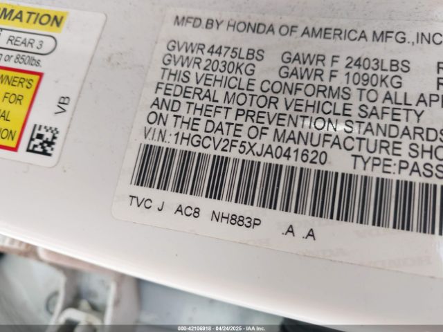 1HGCV2F5XJA041620 Honda Accord Ex-l 2.0t