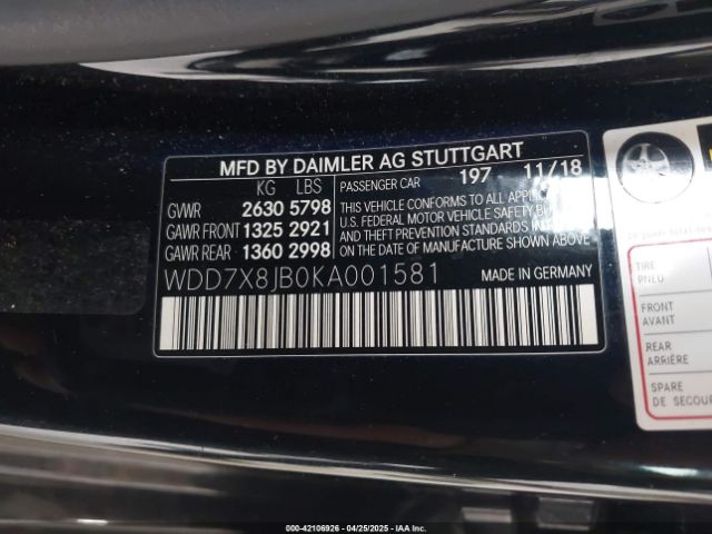 WDD7X8JB0KA001581 Mercedes-Benz Amg Gt 63 4-door Coupe