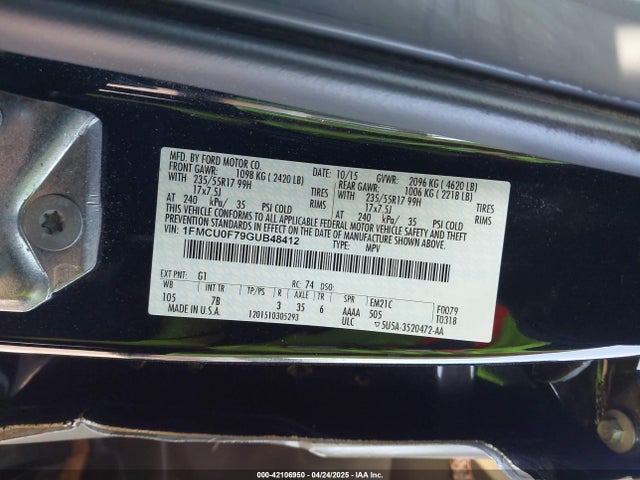 1FMCU0F79GUB48412 Ford ESCAPE S
