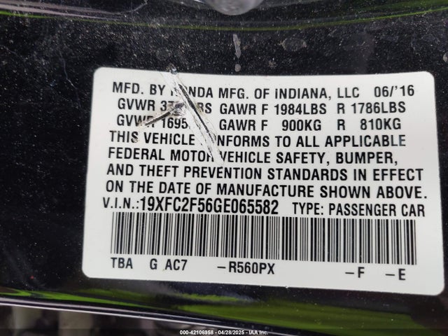 19XFC2F56GE065582 Honda Civic Lx