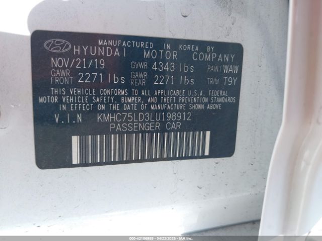 KMHC75LD3LU198912 Hyundai Ioniq Plug-in Hybrid Sel