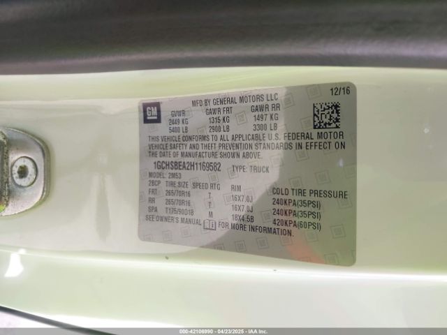 1GCHSBEA2H1169582 Chevrolet Colorado Wt