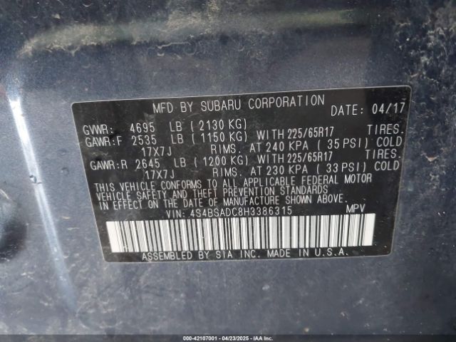 4S4BSADC8H3386315 Subaru Outback 2.5i Premium