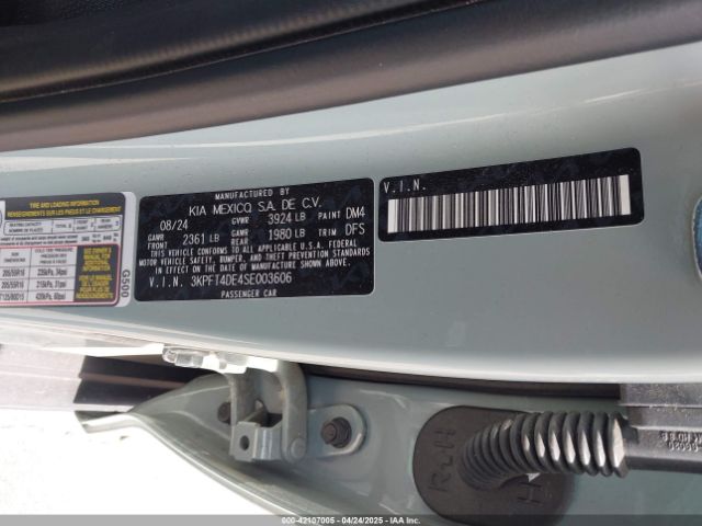 3KPFT4DE4SE003606 KIA K4 Lxs