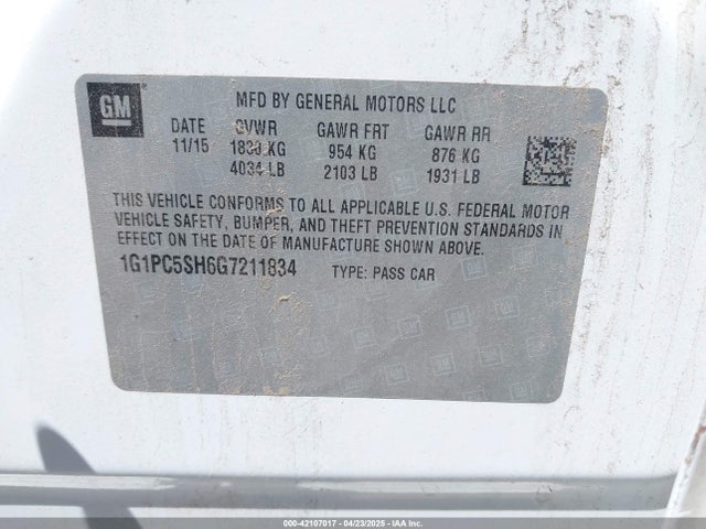 1G1PC5SH6G7211834 Chevrolet luw - e85 max