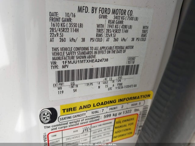 1FMJU1MTXHEA24738 Ford 3.5l gtdi ffv/gasoline