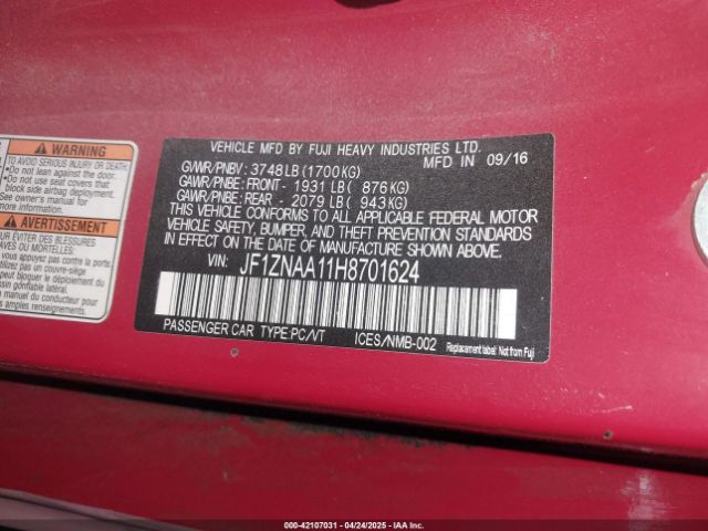 JF1ZNAA11H8701624 Toyota 86