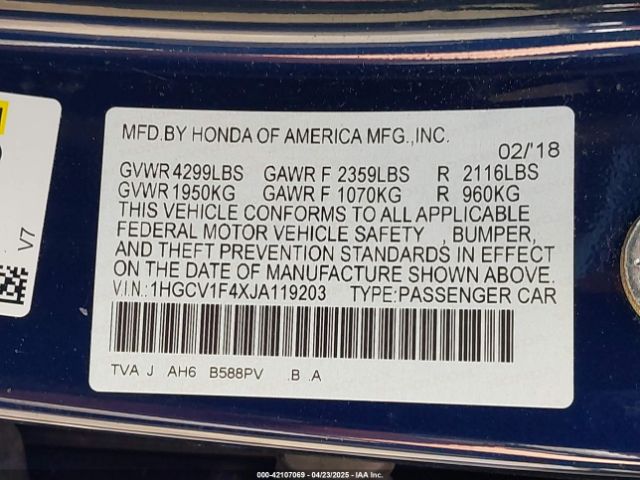 1HGCV1F4XJA119203 Honda ACCORD EX