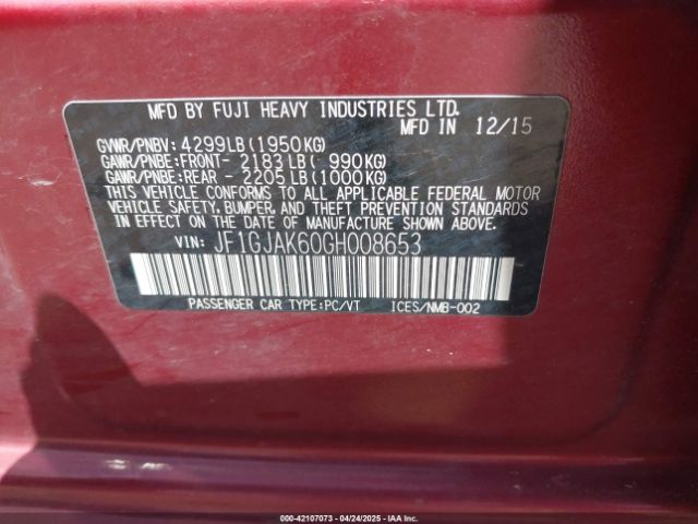JF1GJAK60GH008653 Subaru Impreza 2.0i Limited