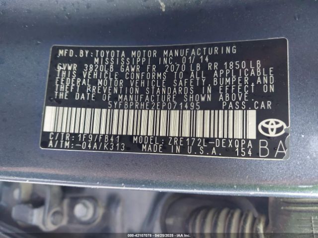 5YFBPRHE2EP071495 Toyota Corolla Le Eco