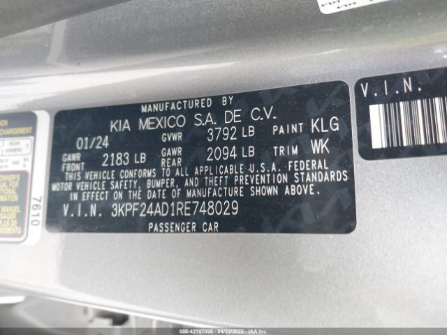 3KPF24AD1RE748029 KIA Forte Lxs