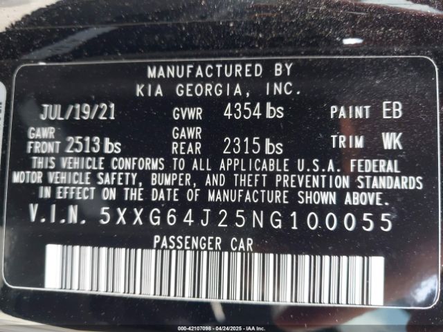 5XXG64J25NG100055 KIA K5 Gt-line