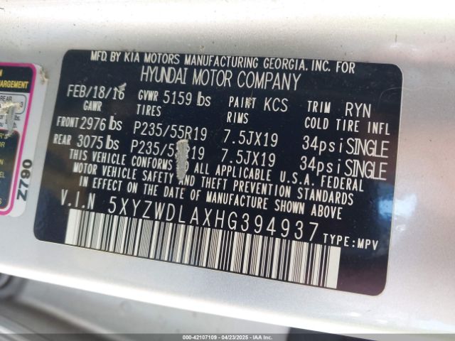 5XYZWDLAXHG394937 Hyundai Santa Fe Sport 2.0t Ultimate