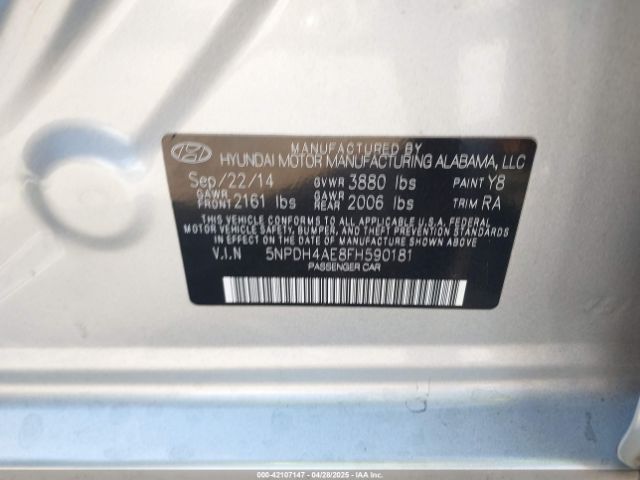 5NPDH4AE8FH590181 Hyundai ELANTRA SE
