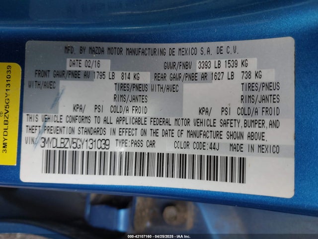 3MYDLBZV5GY131039 Scion p5v