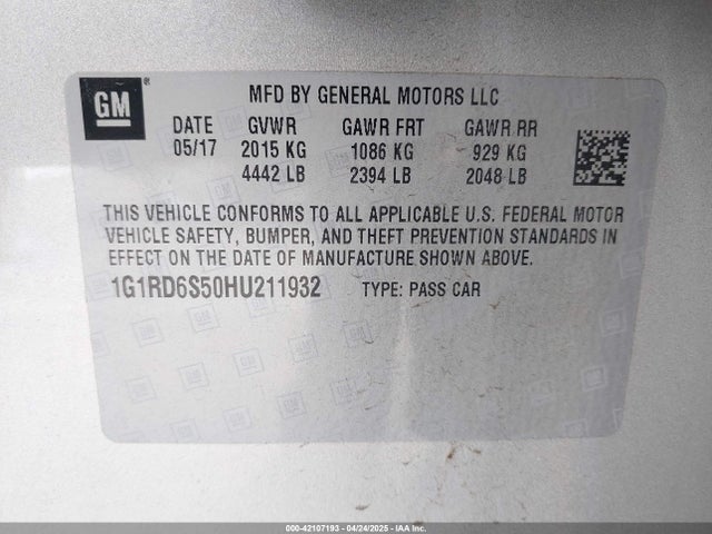1G1RD6S50HU211932 Chevrolet l3a - di: direct injectio, vvt: variable valve timing, hybrid, gen 1