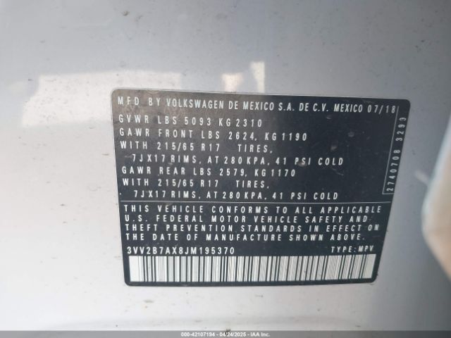 3VV2B7AX8JM195370 Volkswagen Tiguan 2.0t Se/2.0t Sel