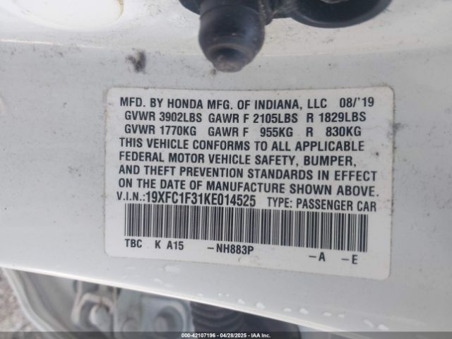 2019 HONDA CIVIC 19XFC1F31KE014525 Photo 8