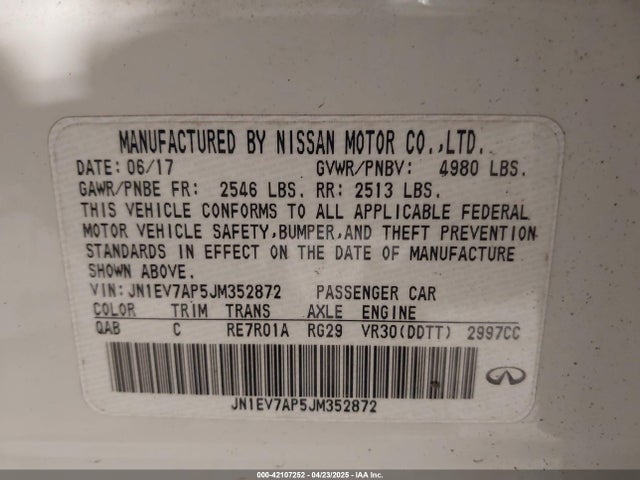 JN1EV7AP5JM352872 Infiniti Q50 3.0t Luxe