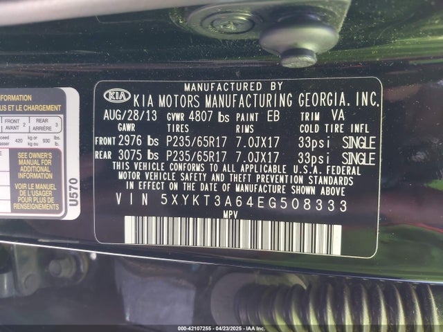 5XYKT3A64EG508333 KIA SORENTO LX