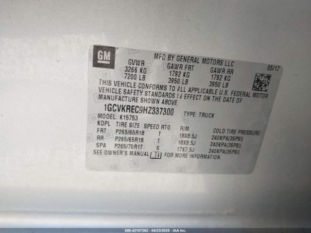1GCVKREC9HZ337300 Chevrolet Silverado 1500 2lt