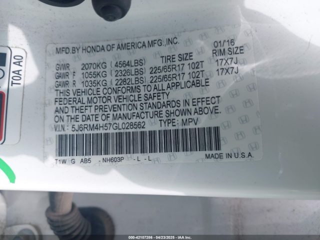 5J6RM4H57GL028562 Honda CR-V EX