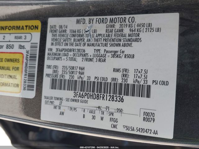 3FA6P0HD8FR128336 Ford FUSION SE