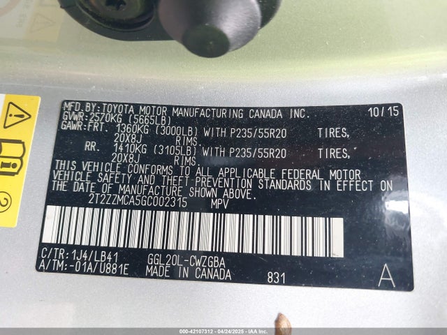 2T2ZZMCA5GC002315 Lexus RX 350