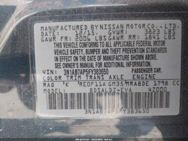 3N1AB7AP5FY383650 Nissan SENTRA SV