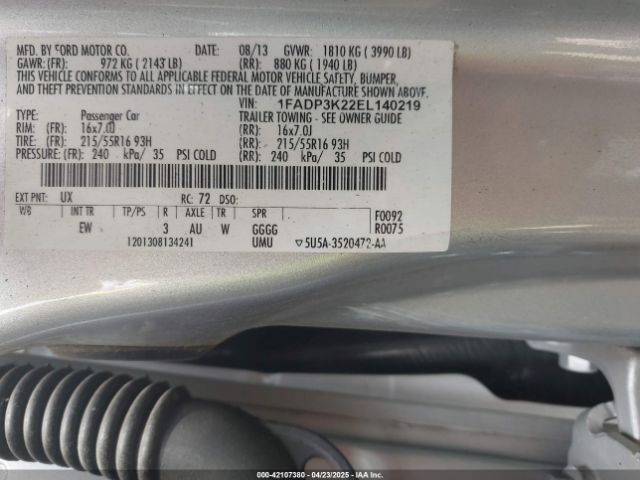1FADP3K22EL140219 Ford FOCUS SE
