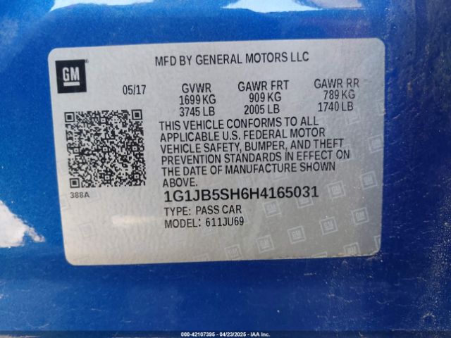 1G1JB5SH6H4165031 Chevrolet Sonic Ls Auto