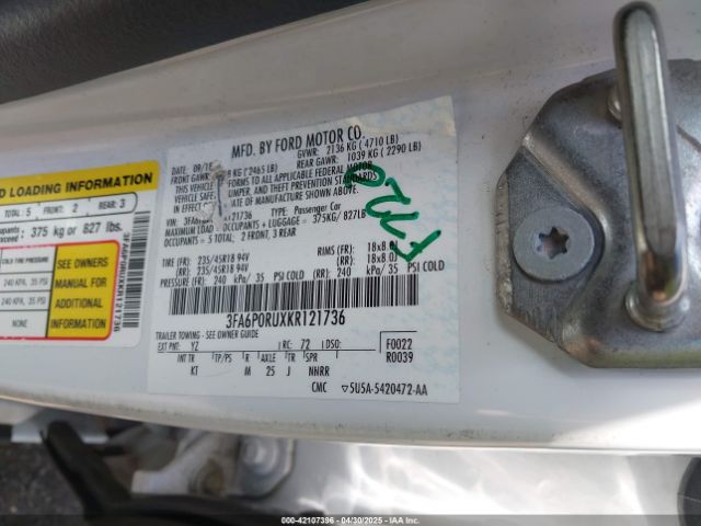 3FA6P0RUXKR121736 Ford Fusion Hybrid Titanium